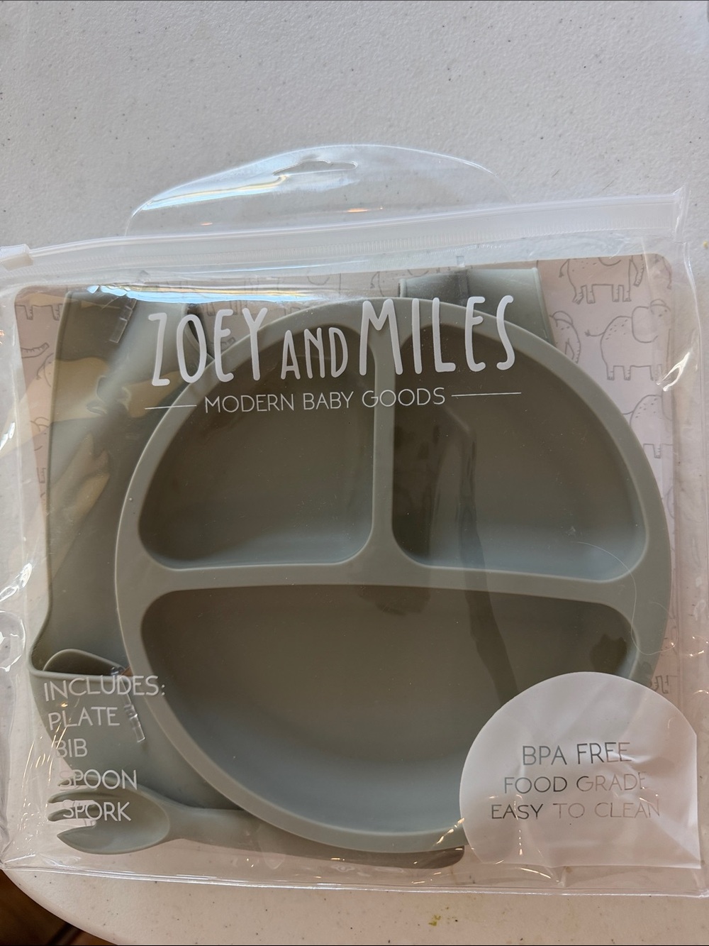 Zoey and Miles Silicone Divided Baby Plate - Gray